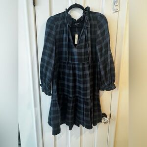 Madewell Black and Green Plaid Dress
